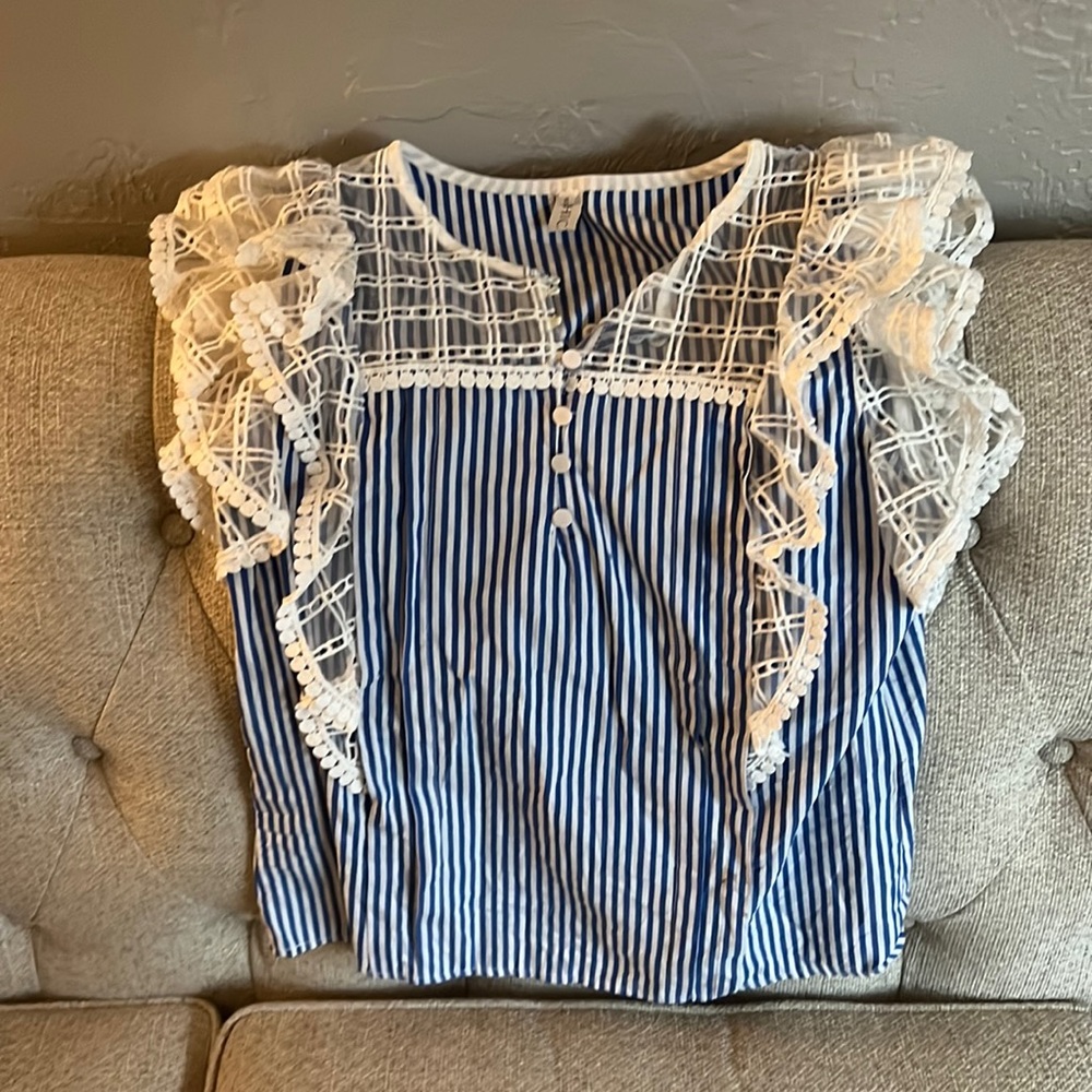 Blue and white striped casual blouse